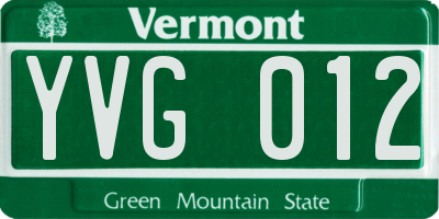 VT license plate YVG012