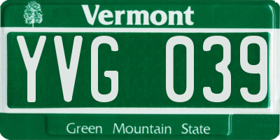 VT license plate YVG039