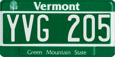 VT license plate YVG205