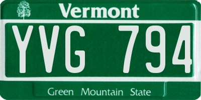 VT license plate YVG794