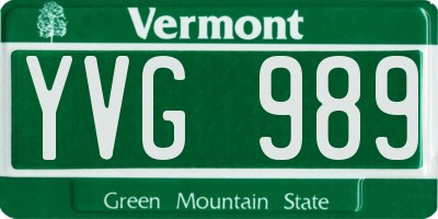 VT license plate YVG989