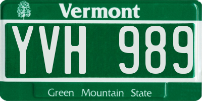VT license plate YVH989