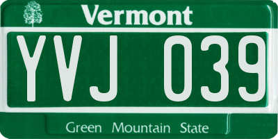 VT license plate YVJ039