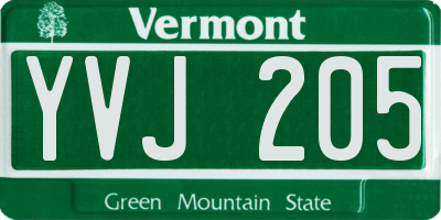 VT license plate YVJ205