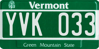 VT license plate YVK033