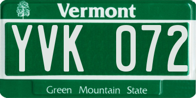 VT license plate YVK072