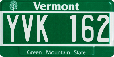 VT license plate YVK162