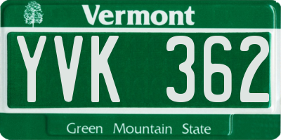 VT license plate YVK362
