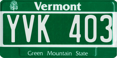 VT license plate YVK403