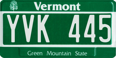 VT license plate YVK445