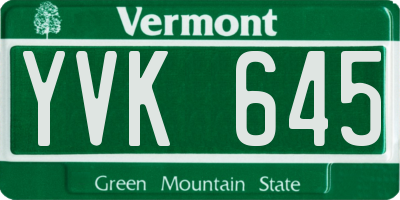 VT license plate YVK645