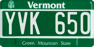 VT license plate YVK650