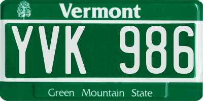 VT license plate YVK986