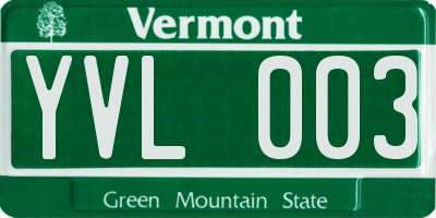 VT license plate YVL003