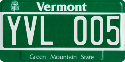 VT license plate YVL005