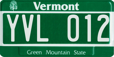 VT license plate YVL012