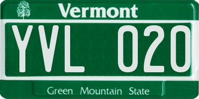 VT license plate YVL020