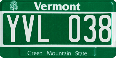 VT license plate YVL038