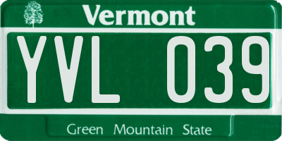 VT license plate YVL039