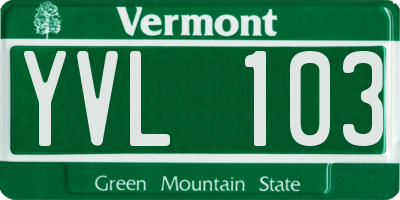 VT license plate YVL103