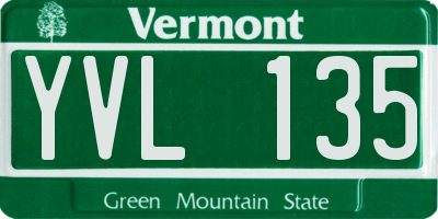 VT license plate YVL135