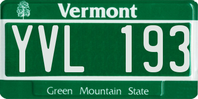 VT license plate YVL193