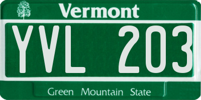 VT license plate YVL203
