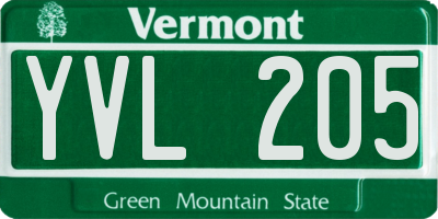VT license plate YVL205