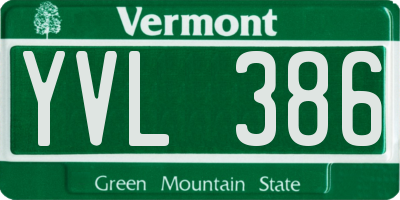 VT license plate YVL386