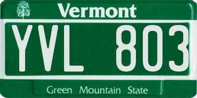 VT license plate YVL803