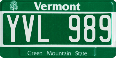 VT license plate YVL989