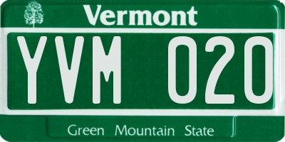 VT license plate YVM020