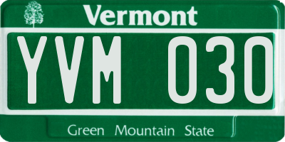 VT license plate YVM030