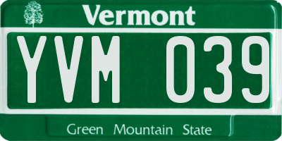 VT license plate YVM039