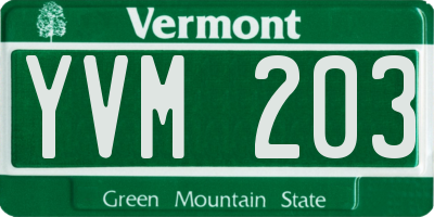 VT license plate YVM203
