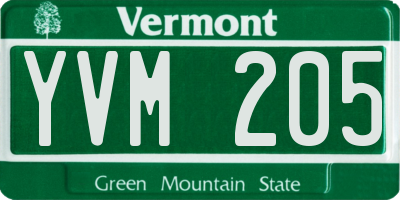 VT license plate YVM205