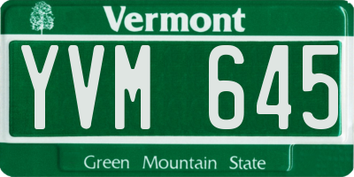 VT license plate YVM645