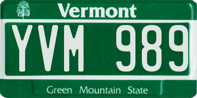 VT license plate YVM989