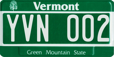 VT license plate YVN002