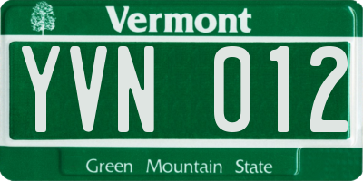 VT license plate YVN012