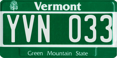 VT license plate YVN033