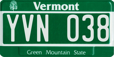 VT license plate YVN038