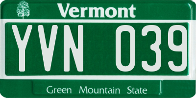 VT license plate YVN039