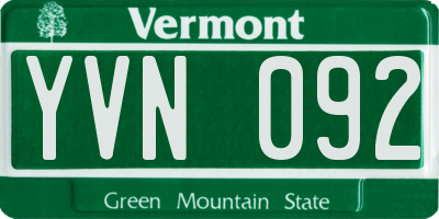 VT license plate YVN092