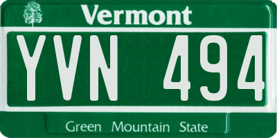 VT license plate YVN494