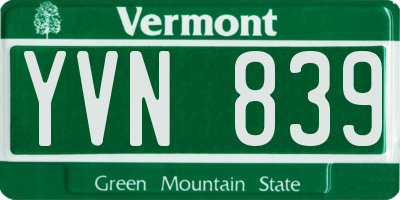 VT license plate YVN839