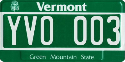 VT license plate YVO003