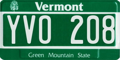 VT license plate YVO208