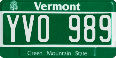 VT license plate YVO989