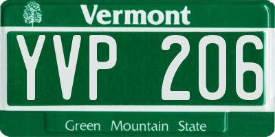 VT license plate YVP206